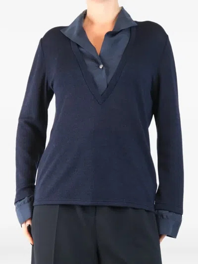 Pre-owned Giorgio Armani V-neck Long-sleeve T-shirt In Blue