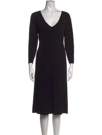 Pre-owned Giorgio Armani V-neck Midi Length Dress In Black