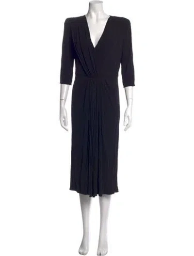 Pre-owned Giorgio Armani V-neck Midi Length Dress In Black