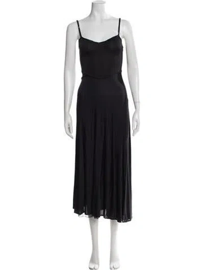 Pre-owned Giorgio Armani V-neck Midi Length Dress In Black