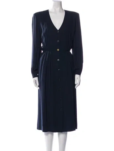 Pre-owned Giorgio Armani V-neck Midi Length Dress In Blue