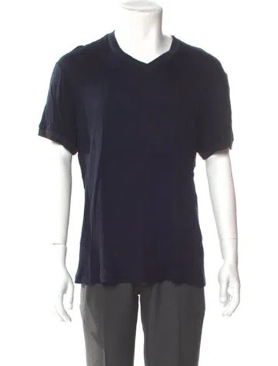 Pre-owned Giorgio Armani V-neck Short Sleeve T-shirt In Blue