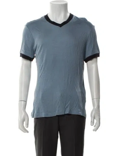 Pre-owned Giorgio Armani V-neck Short Sleeve T-shirt In Blue