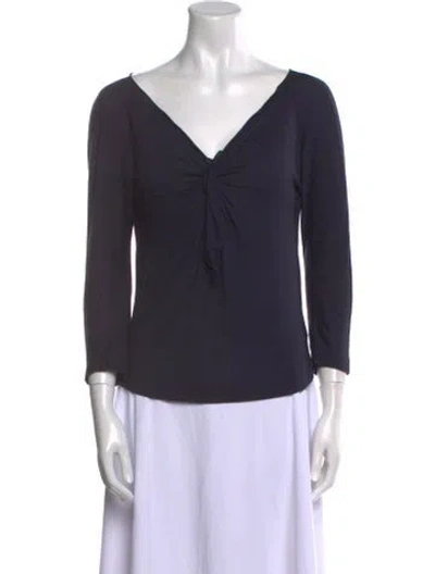 Pre-owned Giorgio Armani V-neck Three-quarter Sleeve Blouse In Neutral