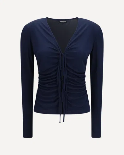 Giorgio Armani V-neck Viscose Jersey Top In Blue