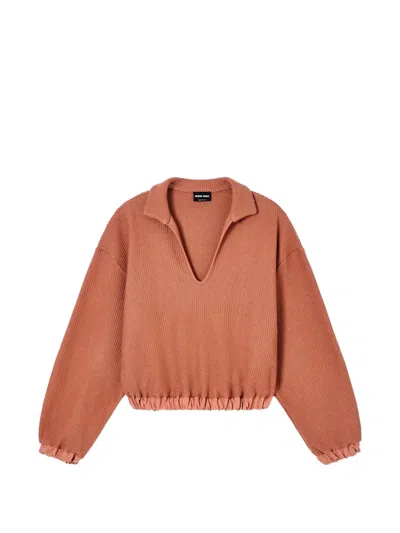 Giorgio Armani Waffle-knit V-neck Sweatshirt In Orange