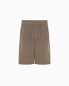 Giorgio Armani Washed Lyocell Canvas Bermuda Shorts In Brown