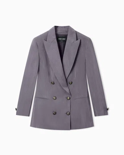Giorgio Armani Washed Silk Double-breasted Jacket In Gray
