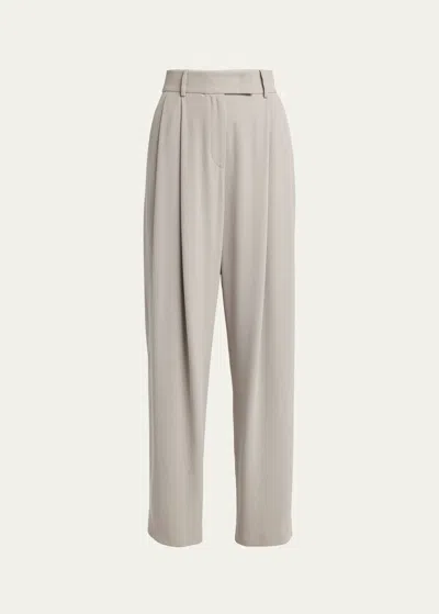 Giorgio Armani Washed Silk Pleated Wide-leg Trousers In Moon Rock