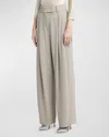 Giorgio Armani Washed Silk Pleated Wide-leg Trousers In Silver