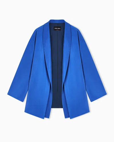 Giorgio Armani Washed Silk Single-breasted Jacket In Blue