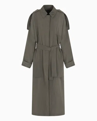 Giorgio Armani Washed Silk Trench Coat In Green