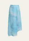 Giorgio Armani Watercolor Floral Silk Wrap Asymmetric Skirt In Lt Blue 1