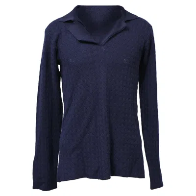 Giorgio Armani Weave Detail Sweater In Navy Blue Cotton