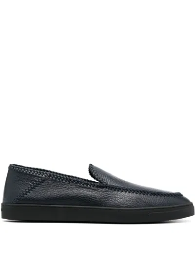 Giorgio Armani Whipstitch-detail Leather Loafers In Blue