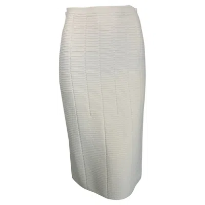 Pre-owned Giorgio Armani White Body Con Ribbed Stretch Pencil Skirt 1990s 40
