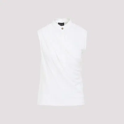 GIORGIO ARMANI WHITE DRAPED SLEEVELESS TOP