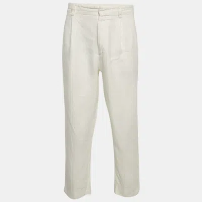 Pre-owned Giorgio Armani White Linen Regular Fit Trousers M