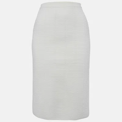 Pre-owned Giorgio Armani White Textured Rib Knit Pencil Skirt M