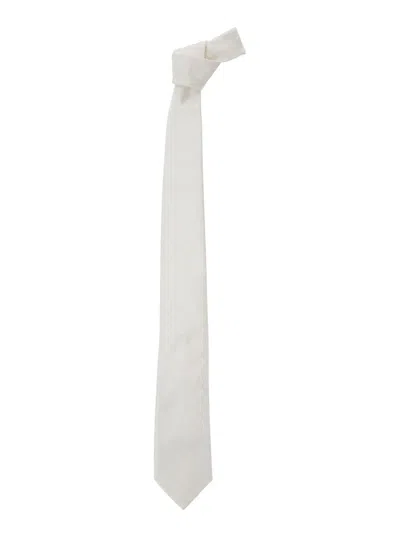 Giorgio Armani White Tie With All-over Tonal Logo In Silk Man