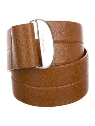 Pre-owned Giorgio Armani Wide Leather Belt Kit In Brown