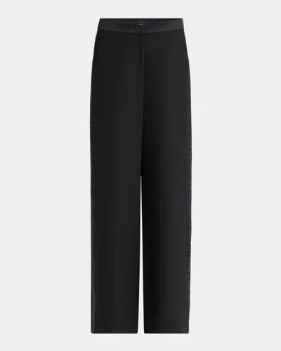 Giorgio Armani Wide-leg Beaded Silk Tuxedo Pants In Black