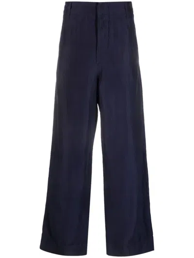 Giorgio Armani Wide-leg Linen-blend Trousres In Blue