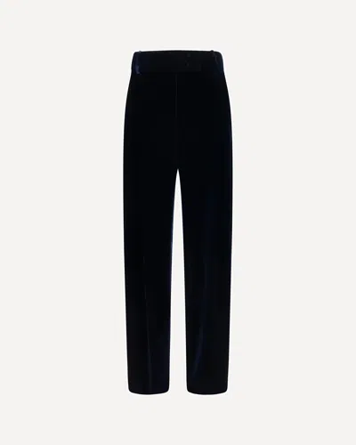Giorgio Armani Wide Leg Pants With Double Pleats In Viscose And Silk Velvet In Blue