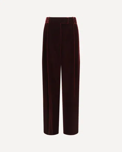 Giorgio Armani Wide Leg Pants With Double Pleats In Viscose And Silk Velvet In Burgundy