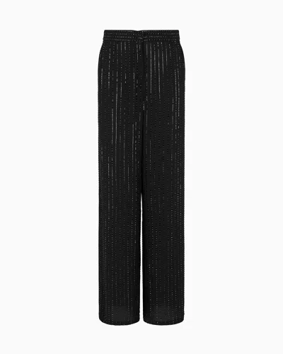 Giorgio Armani Wide-leg Silk Trousers With Embroidery In Pattern