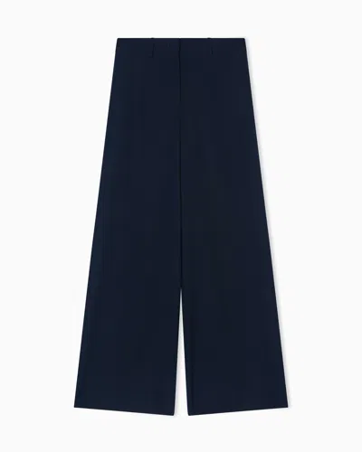 Giorgio Armani Wide-leg, Technical-cady Trousers In Blue