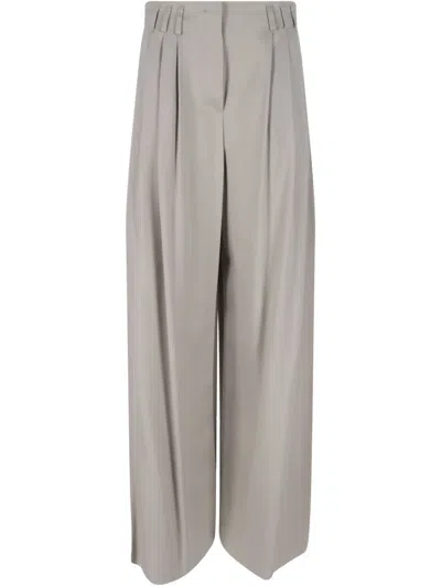 Giorgio Armani High-waisted Wide-leg Trousers With Front Pleats In Grey