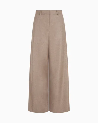 Giorgio Armani Wide-leg Trousers In Cashmere Flannel In Sand