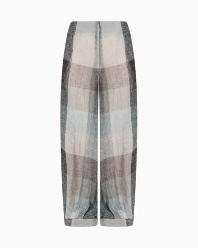 Giorgio Armani Wide-leg Trousers In Checked Brushed Linen