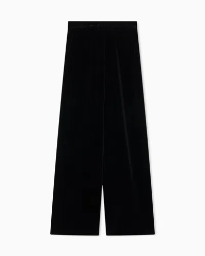 Giorgio Armani Wide-leg Velvet Trousers In Black