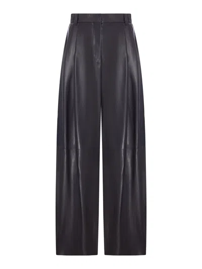 Giorgio Armani Wide Nappa Trousers With Pleats In Blue
