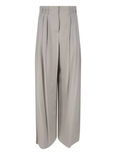 Giorgio Armani High-waisted Wide-leg Trousers With Front Pleats In Grey