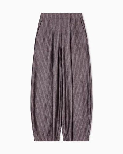 Giorgio Armani Wide Trousers In Pinstriped Cashmere Jersey And Silk In Gray