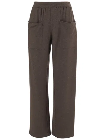 Giorgio Armani Wide-leg Stretch Silk And Cashmere Trousers With Elastic Waistband In Brown