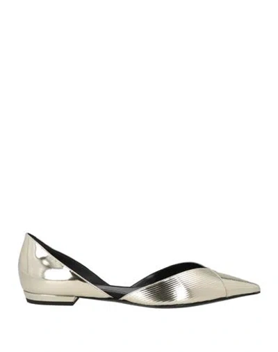 Giorgio Armani Woman Ballet Flats Platinum Size 8 Leather In Grey