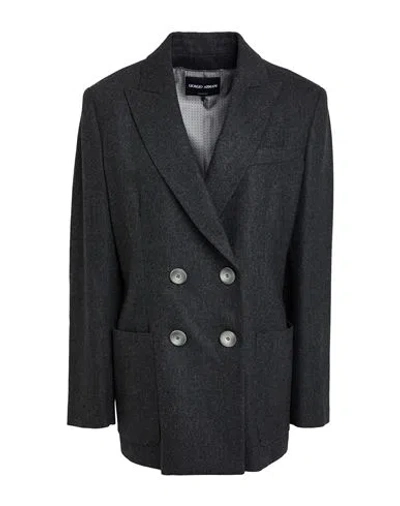 Giorgio Armani Woman Blazer Charcoal Size 10 Virgin Wool, Cashmere, Elastane In Black