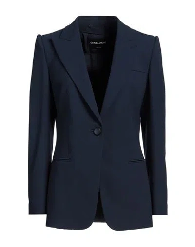 Giorgio Armani Woman Blazer Navy Size 6 Virgin Wool, Elastane In Navy Blue