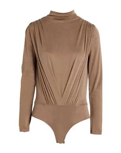 Giorgio Armani Woman Bodysuit Taupe Size 10 Cupro, Elastane In Brown