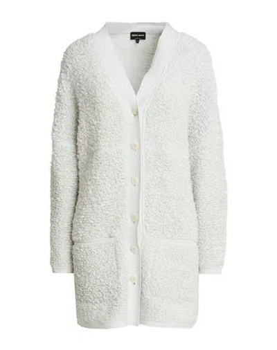Giorgio Armani Woman Cardigan Light Grey Size 8 Virgin Wool, Polyamide In White