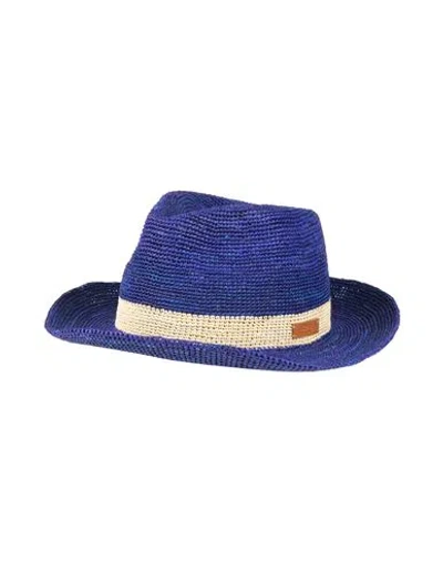 Giorgio Armani Woman Hat Blue Size 7 ⅜ Straw, Cow Leather