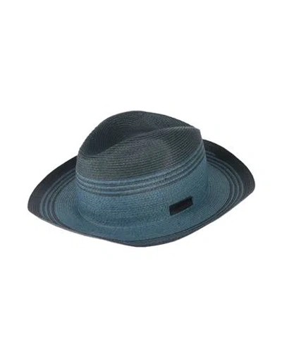 Giorgio Armani Woman Hat Slate Blue Size 7 ⅜ Paper Yarn, Polyester, Leather
