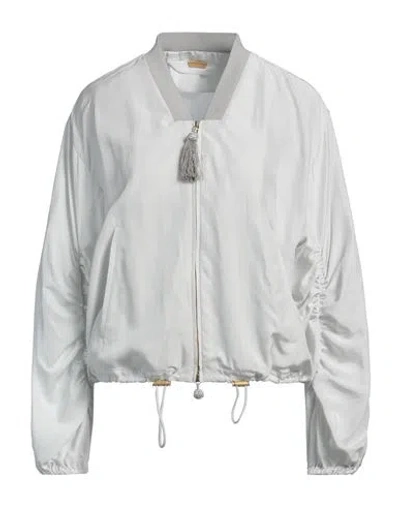 Giorgio Armani Woman Jacket Light Grey Size 10 Silk, Polyester, Polyamide, Elastane