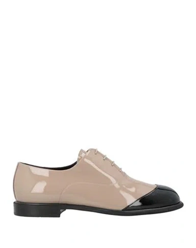 Giorgio Armani Woman Lace-up Shoes Taupe Size 7 Leather In Multi