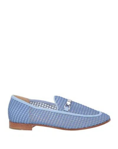Giorgio Armani Woman Loafers Light Blue Size 8 Textile Fibers, Leather