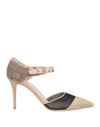 Giorgio Armani Woman Pumps Beige Size 10 Leather, Textile Fibers